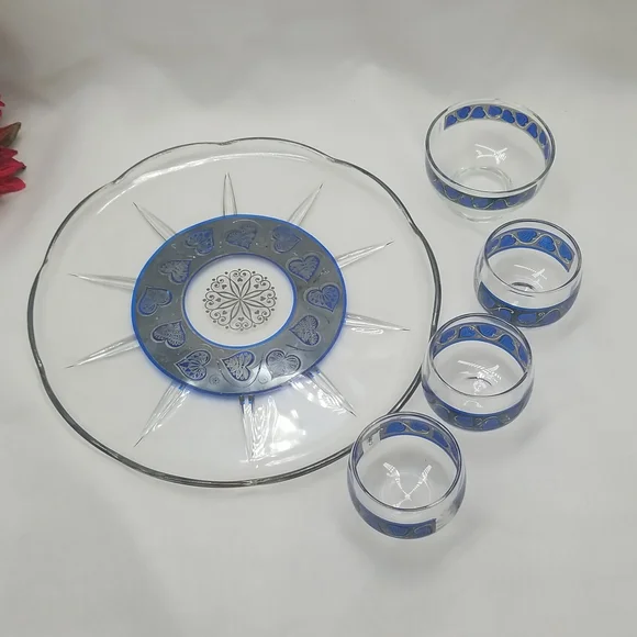 Culver Glass Mid Century Modern Blue Hearts Bar Set - Picture 2 of 16